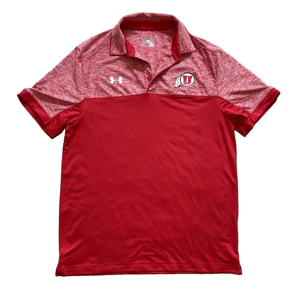 Under Armour Utah Utes Polo Mens M Red HeatGear Loose NCAA Football Golf Shirt